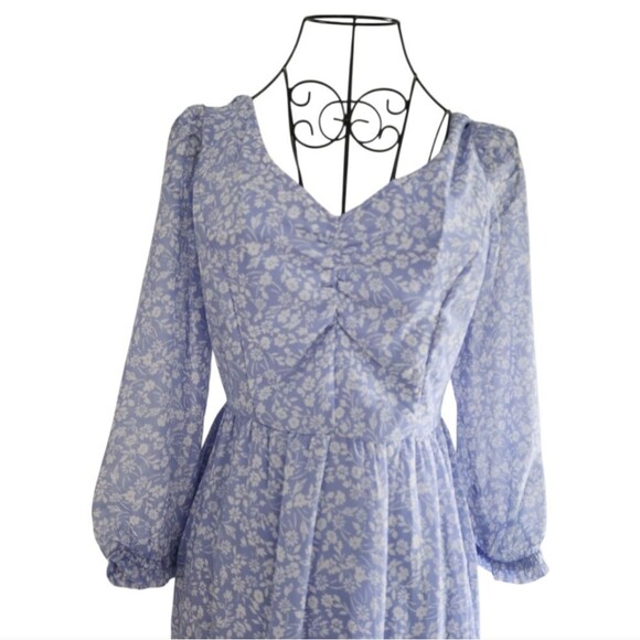 Sincerely Jules Blue Floral Smocked Tiered Maxi Dress XS Cottagecore Boho Puffy - Picture 8 of 13